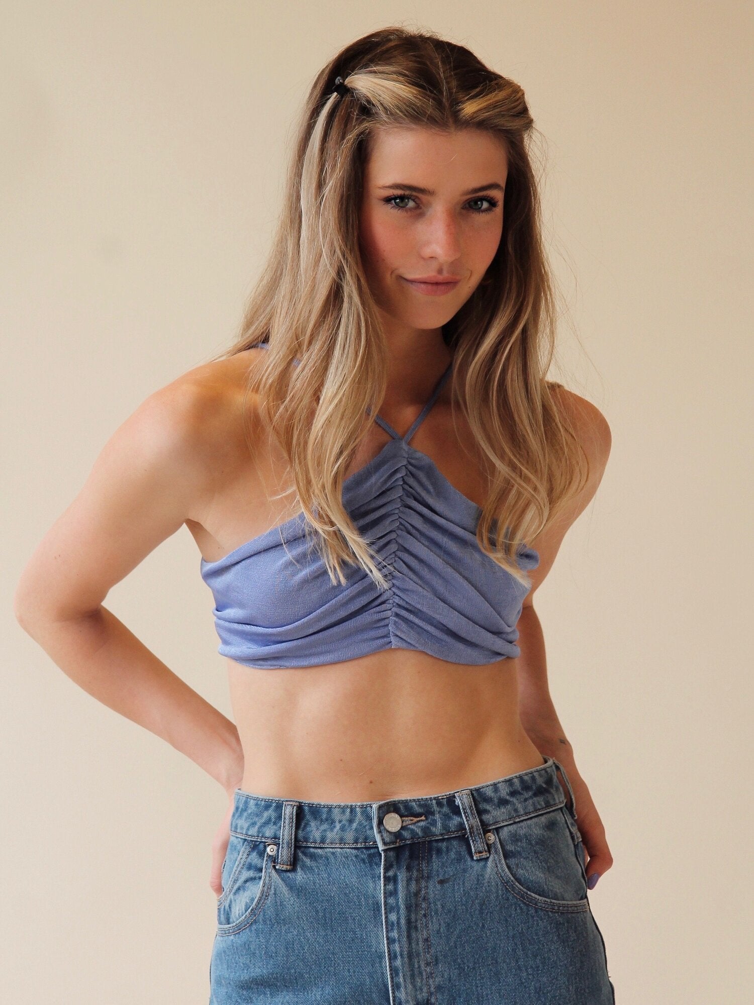 The Lydia Top-Periwinkle, Pink, & Black